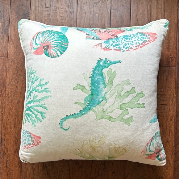 Coastal Theme Living Room Bedroom Accent Pillow Seahorse Shells Zippered 2 of 2 - Picture 11 of 14